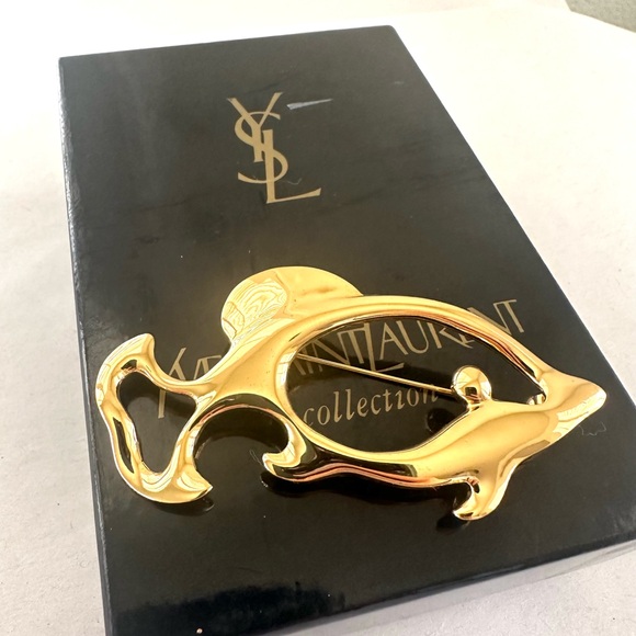 YSL Dolphin Motif Gold Tone Brooch